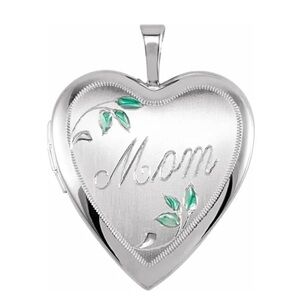 💚 Sterling Silver 25.1x19.3 mm Heart Mom Locket with Color